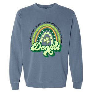 Boho Rainbow Shamrock One Lucky Dentist St Patricks Day Funny Gift Garment-Dyed Sweatshirt