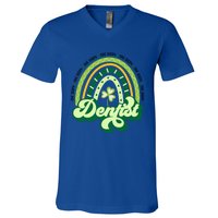 Boho Rainbow Shamrock One Lucky Dentist St Patricks Day Funny Gift V-Neck T-Shirt