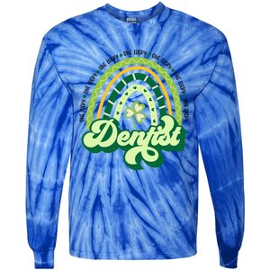 Boho Rainbow Shamrock One Lucky Dentist St Patricks Day Funny Gift Tie-Dye Long Sleeve Shirt