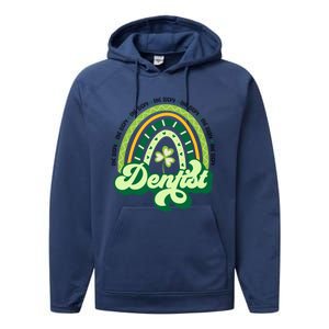 Boho Rainbow Shamrock One Lucky Dentist St Patricks Day Funny Gift Performance Fleece Hoodie