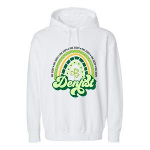 Boho Rainbow Shamrock One Lucky Dentist St Patricks Day Funny Gift Garment-Dyed Fleece Hoodie