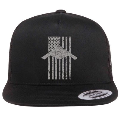 B21 Raider Stealth Bomber Patriotic Vintage Flag Aviation Flat Bill Trucker Hat