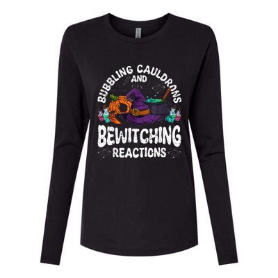 Bewitching Reactions Spooky Halloween Chemistry Teacher Womens Cotton Relaxed Long Sleeve T-Shirt