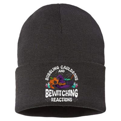 Bewitching Reactions Spooky Halloween Chemistry Teacher Sustainable Knit Beanie