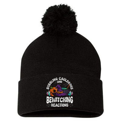 Bewitching Reactions Spooky Halloween Chemistry Teacher Pom Pom 12in Knit Beanie