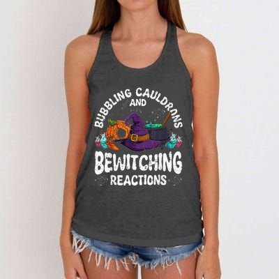 Bewitching Reactions Spooky Halloween Chemistry Teacher Women's Knotted Racerback Tank