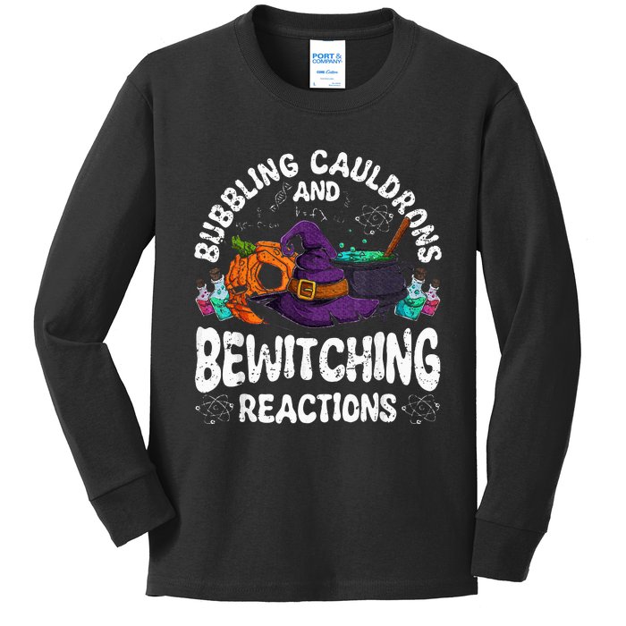 Bewitching Reactions Spooky Halloween Chemistry Teacher Kids Long Sleeve Shirt