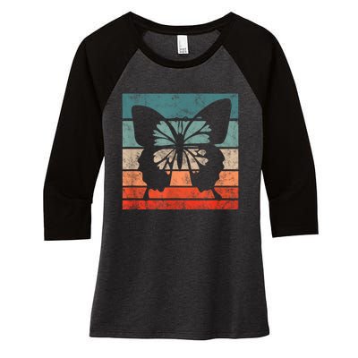 Butterfly Retro Style Vintage Women's Tri-Blend 3/4-Sleeve Raglan Shirt