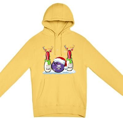 Bowling Reindeer Santa Hat Christmas Bowling Lovers Costume Funny Gift Premium Pullover Hoodie