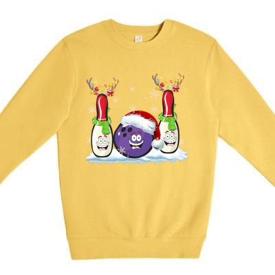 Bowling Reindeer Santa Hat Christmas Bowling Lovers Costume Funny Gift Premium Crewneck Sweatshirt