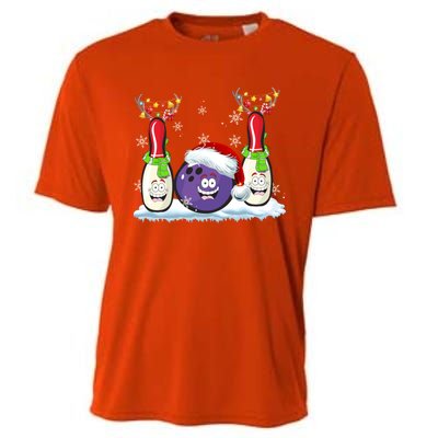 Bowling Reindeer Santa Hat Christmas Bowling Lovers Costume Funny Gift Cooling Performance Crew T-Shirt