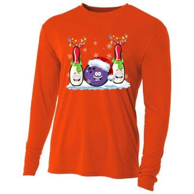 Bowling Reindeer Santa Hat Christmas Bowling Lovers Costume Funny Gift Cooling Performance Long Sleeve Crew