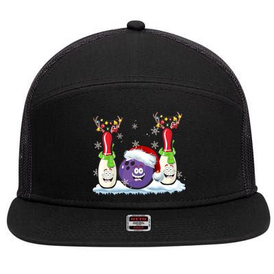 Bowling Reindeer Santa Hat Christmas Bowling Lovers Costume Funny Gift 7 Panel Mesh Trucker Snapback Hat