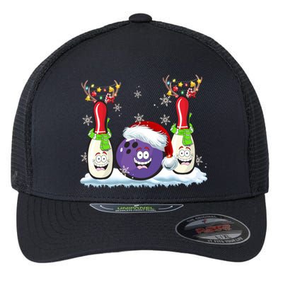 Bowling Reindeer Santa Hat Christmas Bowling Lovers Costume Funny Gift Flexfit Unipanel Trucker Cap