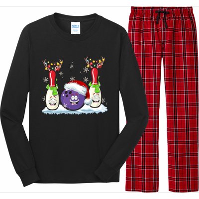 Bowling Reindeer Santa Hat Christmas Bowling Lovers Costume Funny Gift Long Sleeve Pajama Set