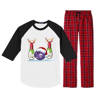 Bowling Reindeer Santa Hat Christmas Bowling Lovers Costume Funny Gift Raglan Sleeve Pajama Set