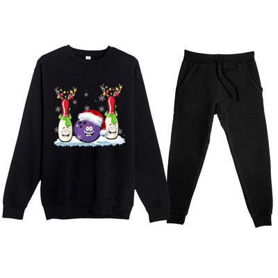 Bowling Reindeer Santa Hat Christmas Bowling Lovers Costume Funny Gift Premium Crewneck Sweatsuit Set