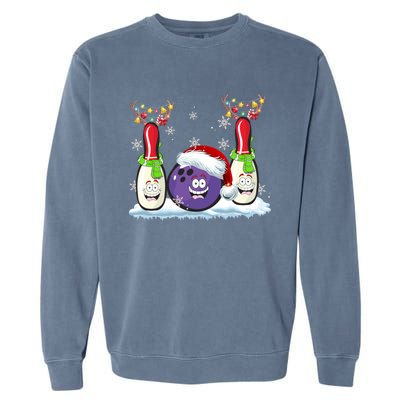 Bowling Reindeer Santa Hat Christmas Bowling Lovers Costume Funny Gift Garment-Dyed Sweatshirt