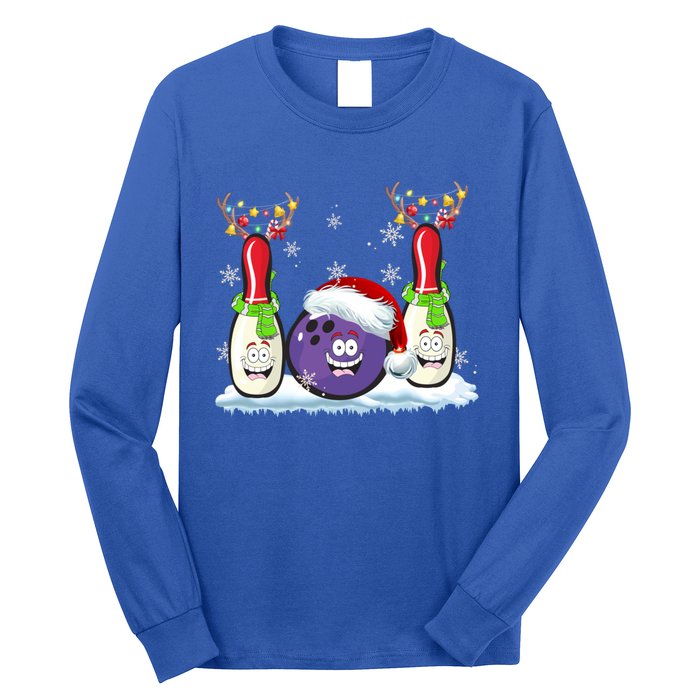 Bowling Reindeer Santa Hat Christmas Bowling Lovers Costume Funny Gift Long Sleeve Shirt