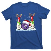 Bowling Reindeer Santa Hat Christmas Bowling Lovers Costume Funny Gift T-Shirt