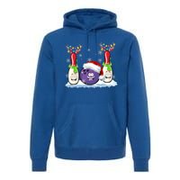 Bowling Reindeer Santa Hat Christmas Bowling Lovers Costume Funny Gift Premium Hoodie