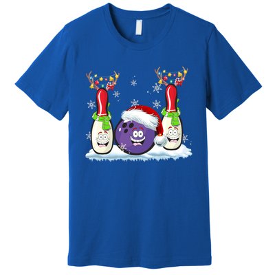 Bowling Reindeer Santa Hat Christmas Bowling Lovers Costume Funny Gift Premium T-Shirt