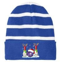 Bowling Reindeer Santa Hat Christmas Bowling Lovers Costume Funny Gift Striped Beanie with Solid Band