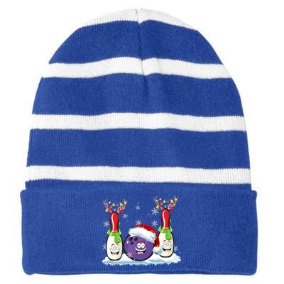 Bowling Reindeer Santa Hat Christmas Bowling Lovers Costume Funny Gift Striped Beanie with Solid Band