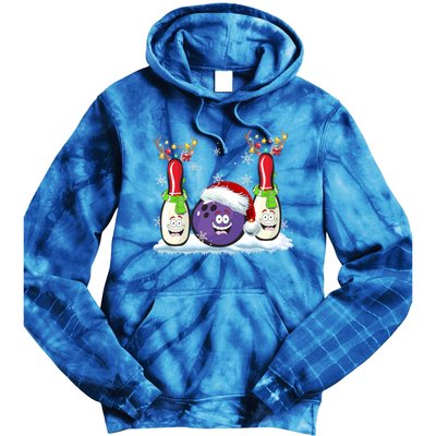 Bowling Reindeer Santa Hat Christmas Bowling Lovers Costume Funny Gift Tie Dye Hoodie