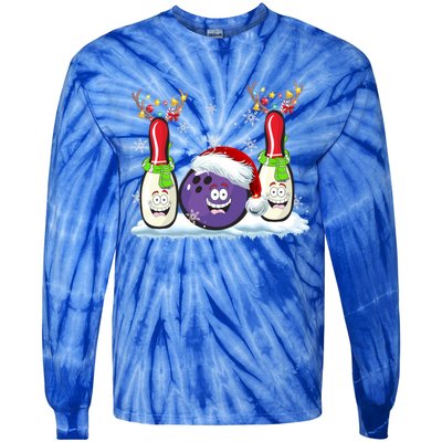 Bowling Reindeer Santa Hat Christmas Bowling Lovers Costume Funny Gift Tie-Dye Long Sleeve Shirt