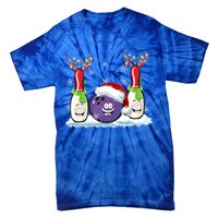 Bowling Reindeer Santa Hat Christmas Bowling Lovers Costume Funny Gift Tie-Dye T-Shirt