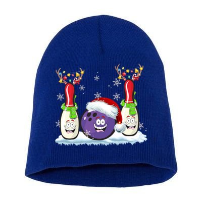 Bowling Reindeer Santa Hat Christmas Bowling Lovers Costume Funny Gift Short Acrylic Beanie