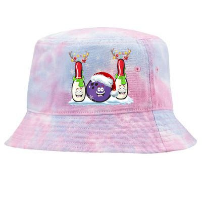 Bowling Reindeer Santa Hat Christmas Bowling Lovers Costume Funny Gift Tie-Dyed Bucket Hat