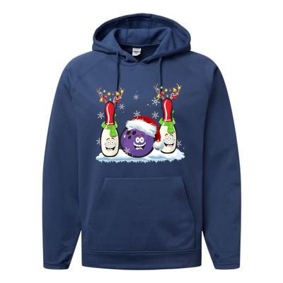 Bowling Reindeer Santa Hat Christmas Bowling Lovers Costume Funny Gift Performance Fleece Hoodie