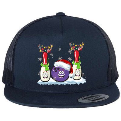 Bowling Reindeer Santa Hat Christmas Bowling Lovers Costume Funny Gift Flat Bill Trucker Hat