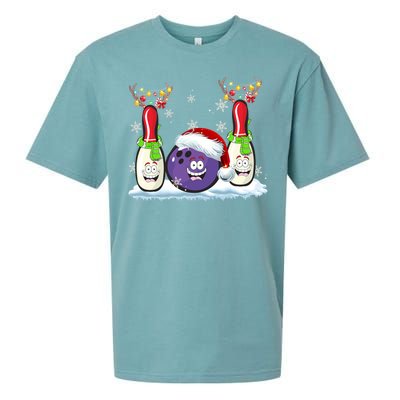 Bowling Reindeer Santa Hat Christmas Bowling Lovers Costume Funny Gift Sueded Cloud Jersey T-Shirt