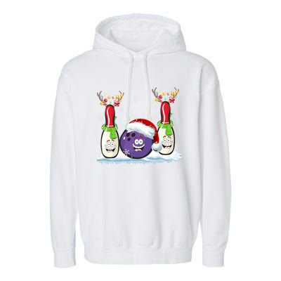 Bowling Reindeer Santa Hat Christmas Bowling Lovers Costume Funny Gift Garment-Dyed Fleece Hoodie