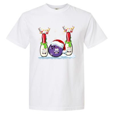 Bowling Reindeer Santa Hat Christmas Bowling Lovers Costume Funny Gift Garment-Dyed Heavyweight T-Shirt