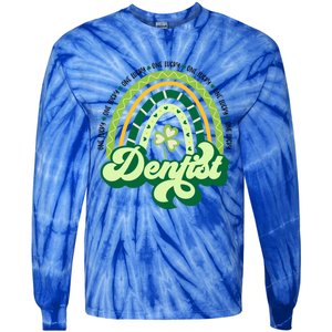 Boho Rainbow Shamrock One Lucky Dentist St Patricks Day Meaningful Gift Tie-Dye Long Sleeve Shirt