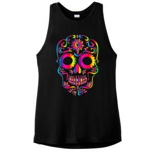 Bright Rainbow Sugar Skull Day Of The Dead Ladies PosiCharge Tri-Blend Wicking Tank