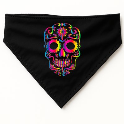 Bright Rainbow Sugar Skull Day Of The Dead USA-Made Doggie Bandana