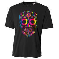 Bright Rainbow Sugar Skull Day Of The Dead Cooling Performance Crew T-Shirt