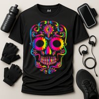 Bright Rainbow Sugar Skull Day Of The Dead Cooling Performance Crew T-Shirt