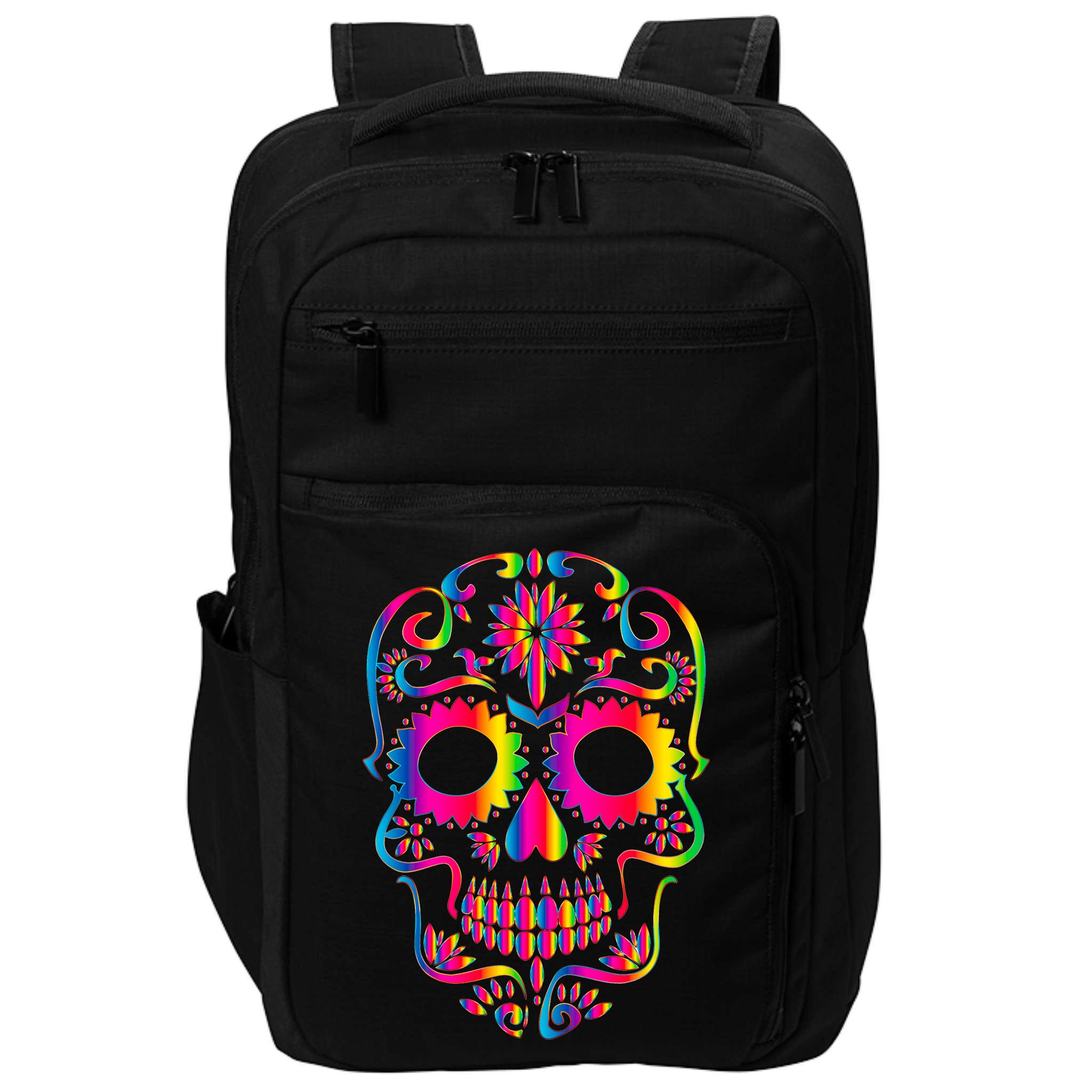 Bright Rainbow Sugar Skull Day Of The Dead Impact Tech Backpack