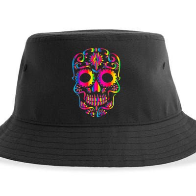 Bright Rainbow Sugar Skull Day Of The Dead Sustainable Bucket Hat