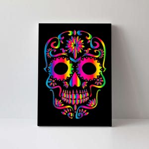 Bright Rainbow Sugar Skull Day Of The Dead Canvas