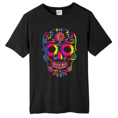 Bright Rainbow Sugar Skull Day Of The Dead Tall Fusion ChromaSoft Performance T-Shirt