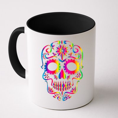 Bright Rainbow Sugar Skull Day Of The Dead Mug