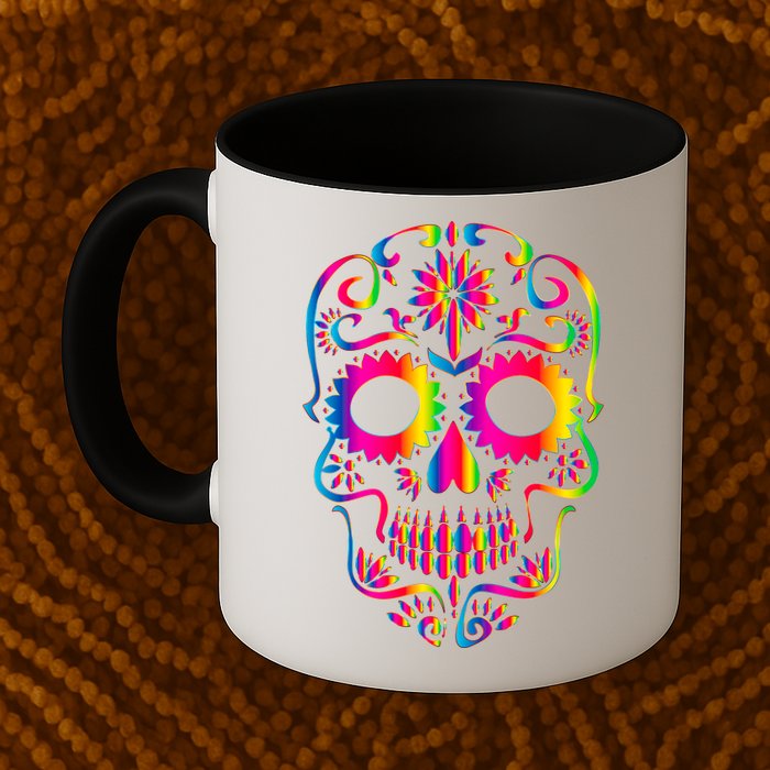 Bright Rainbow Sugar Skull Day Of The Dead Mug