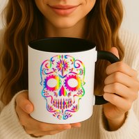 Bright Rainbow Sugar Skull Day Of The Dead Mug